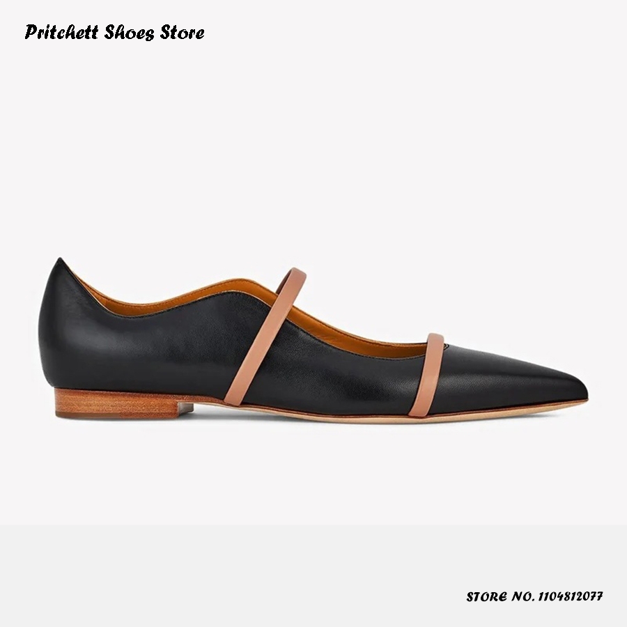 Men Shoes On - Женские кожаные балетки с двумя ремешками,